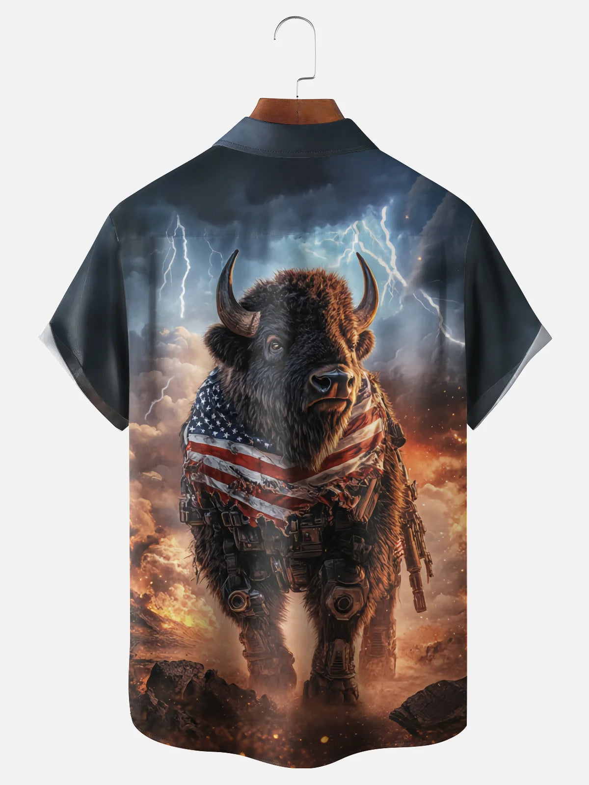 Patriotic Buffalo Hawaiian Shirt for Men, American Bison Flag Print, 4th of July Gift for Patriots