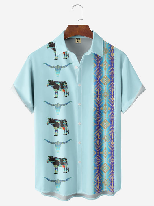 Ethnic Geometry Cow Hawaiian Shirt By Andreea Dumuta