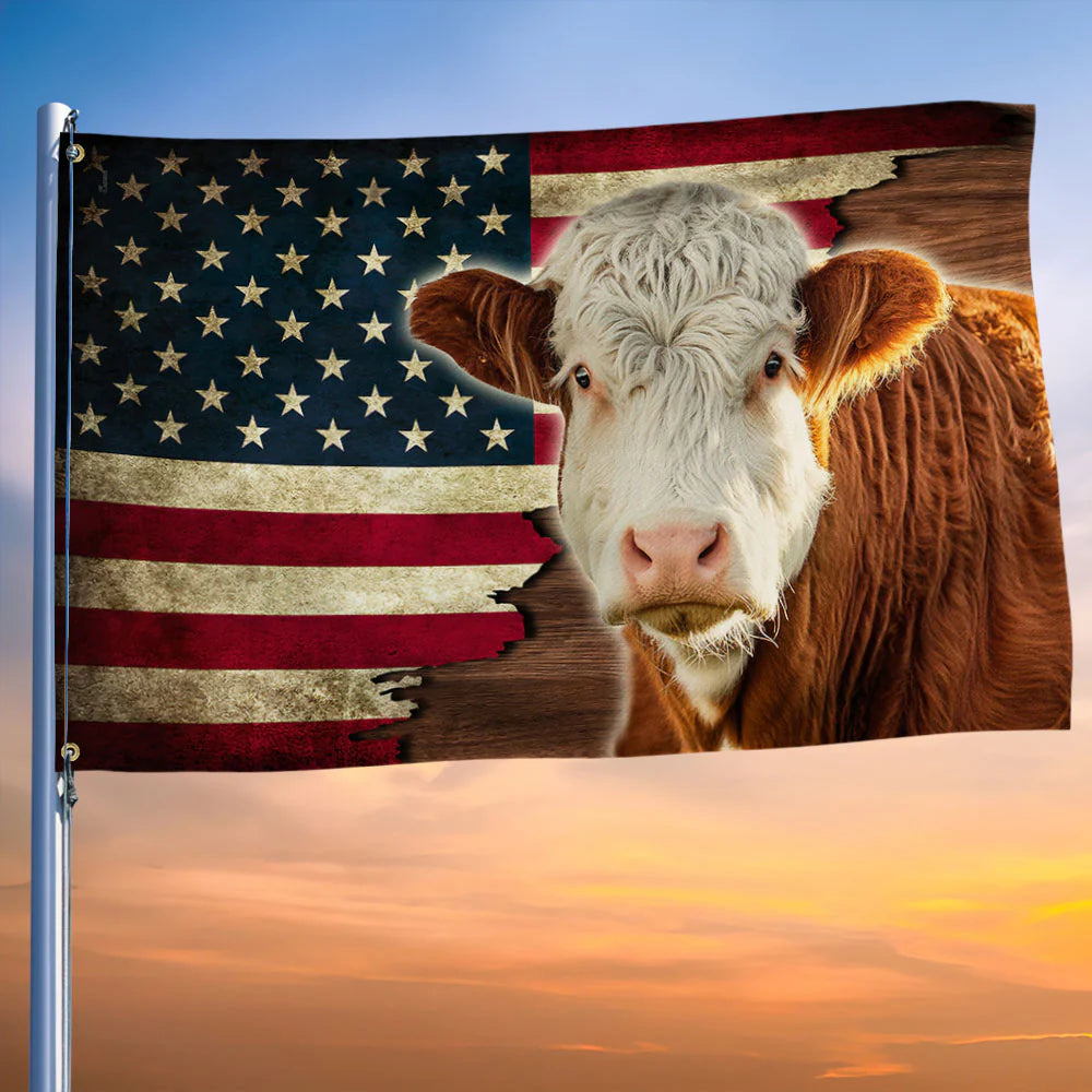 Herford Cow American Grommet Flag, Farm Flag