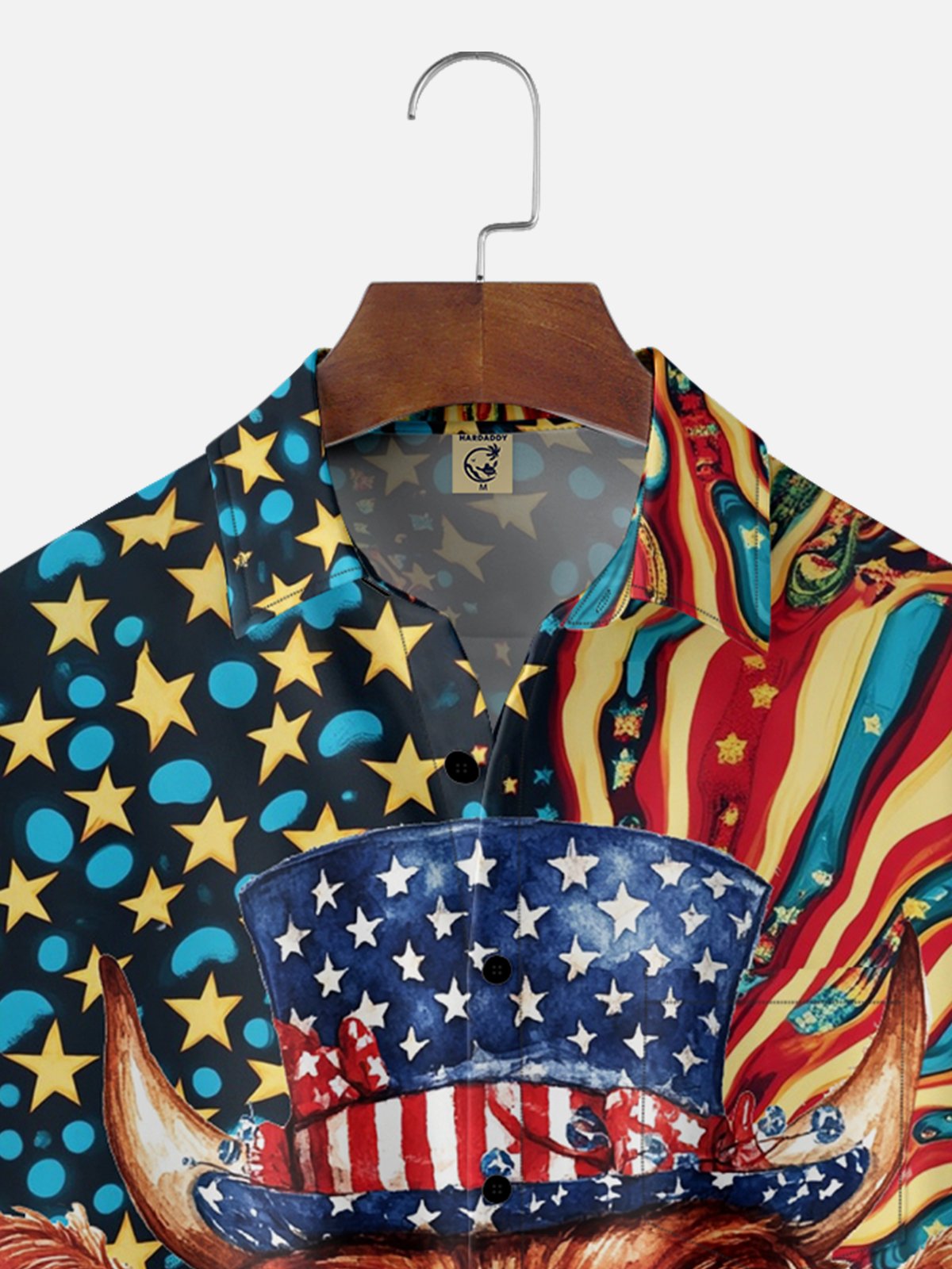 American Flag Western Cow Chest Pocket Casual Hawaiian Shirt