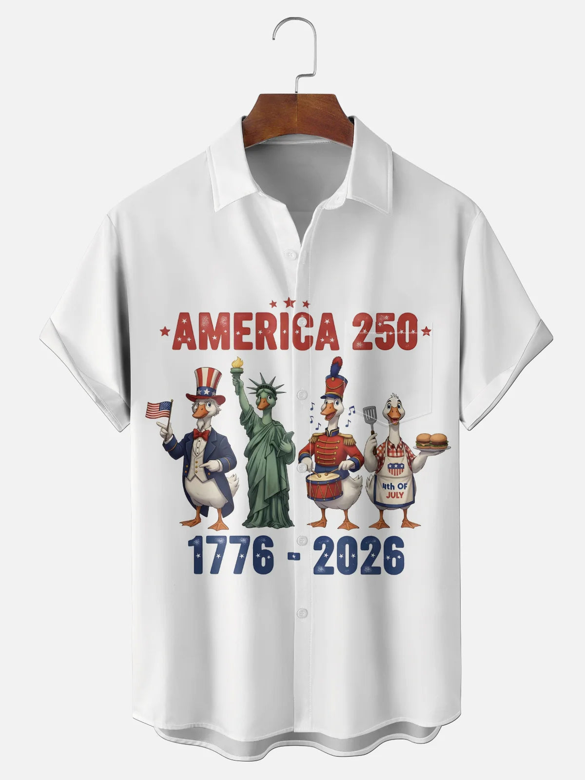 America 250 Hawaiian Shirt for Men, 1776-2026 Semiquincentennial 4th of July Duck Print, Patriotic Gift
