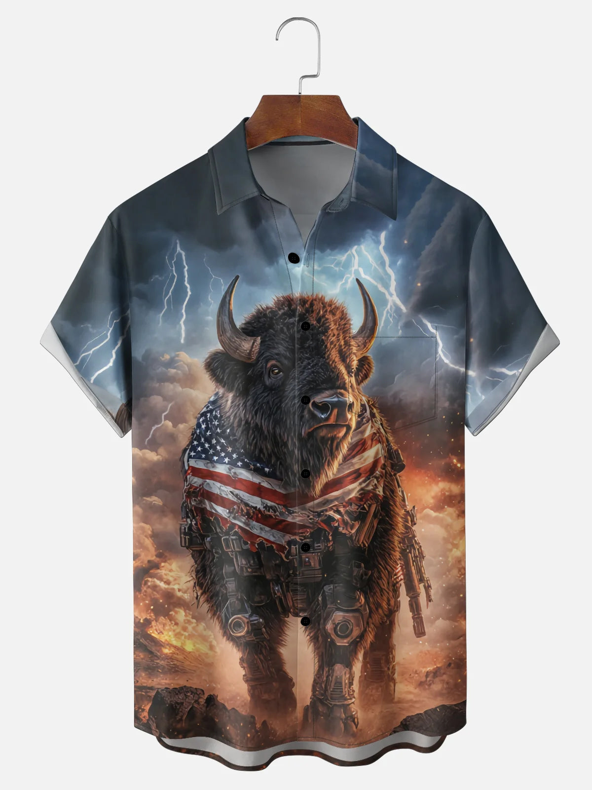 Patriotic Buffalo Hawaiian Shirt for Men, American Bison Flag Print, 4th of July Gift for Patriots