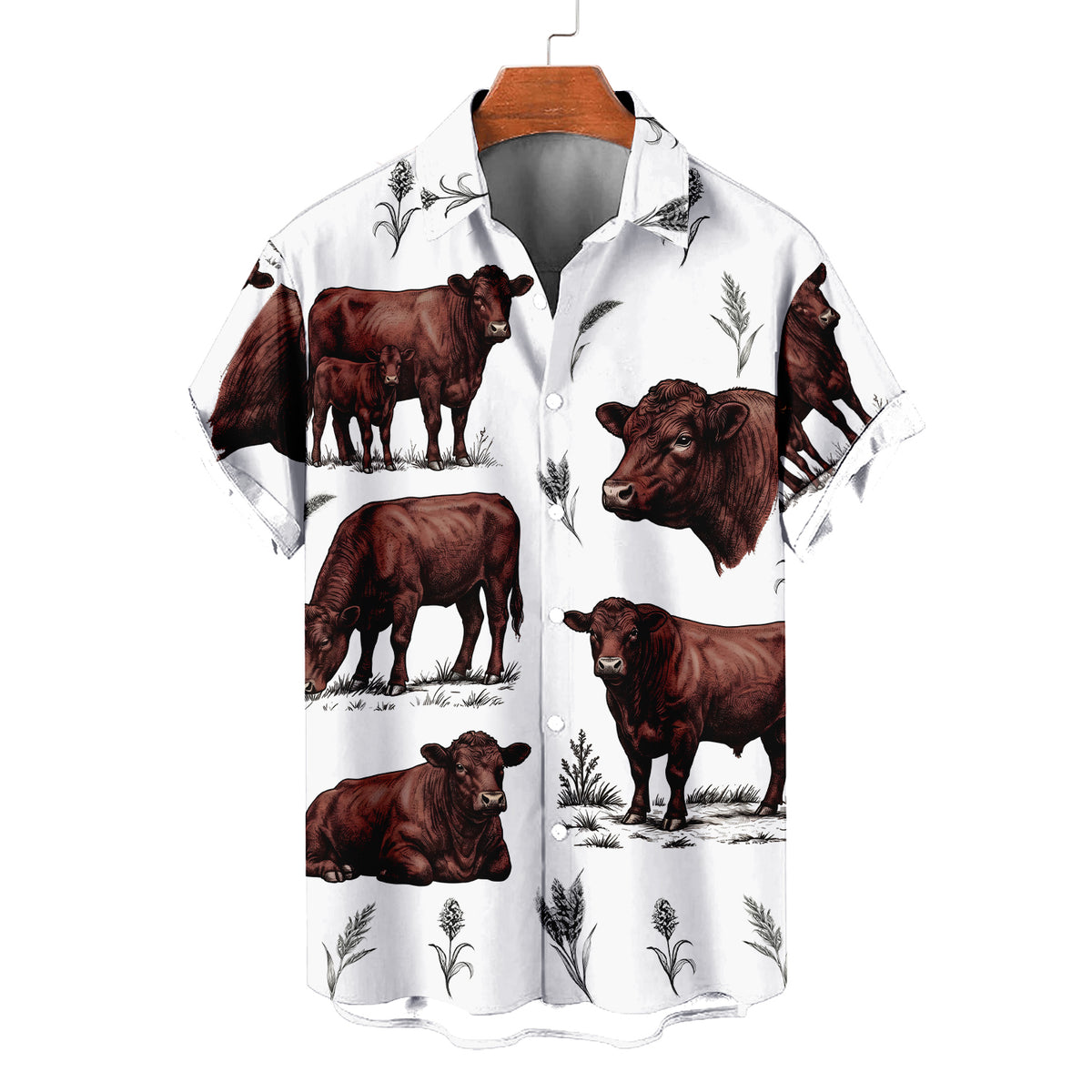 Red Angus Cattle Hawaiian Shirt for Men - Vintage Farm Rancher Beach Aloha Shirt Gift