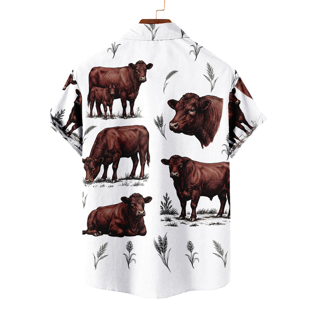 Red Angus Cattle Hawaiian Shirt for Men - Vintage Farm Rancher Beach Aloha Shirt Gift