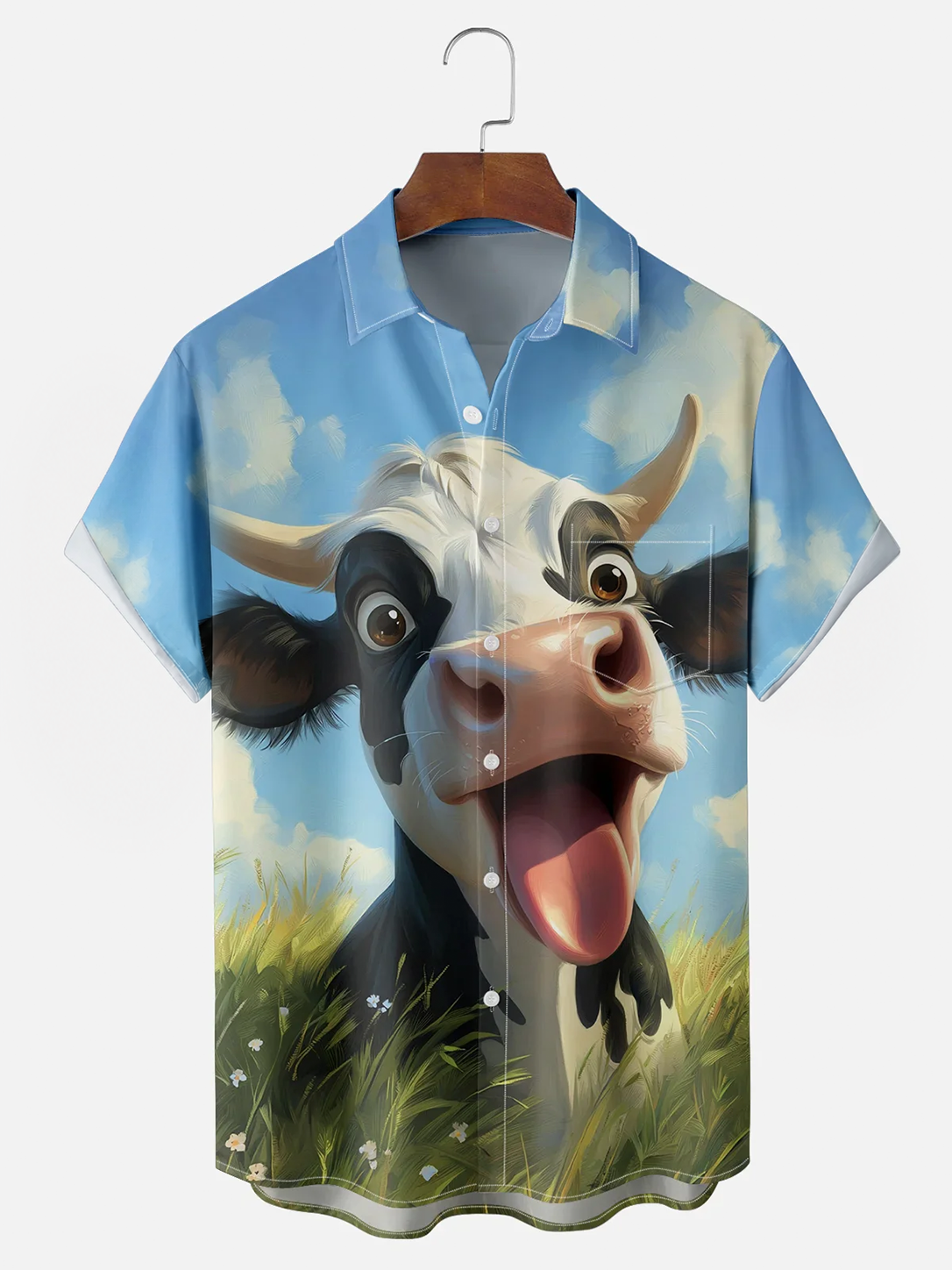 Cow Chest Pocket Casual Hawaiian Shirt