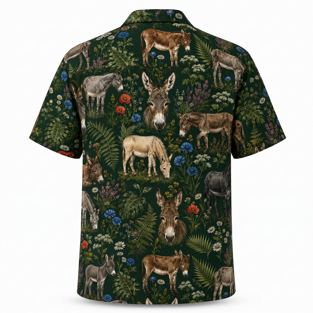 Donkey Hawaiian Shirt — British Countryside Wildflower Print Button-Up Shirt for Donkey Lovers