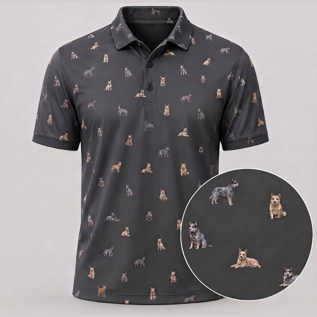 Blue Heeler Polo Shirt — Australian Cattle Dog Print Performance Golf Polo for Dog Lovers