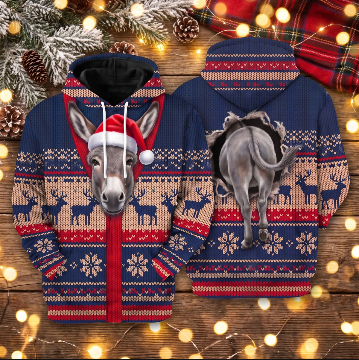 Donkey Christmas Hoodie | Funny Santa Donkey Hoodie | Farm Animal Christmas Gift