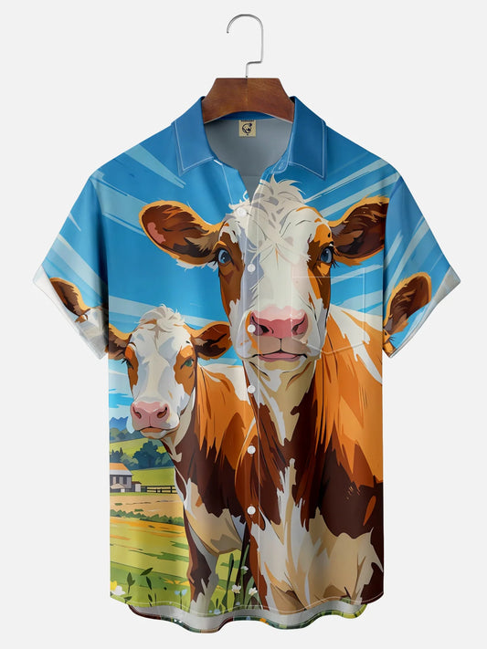 Dairy Cow Chest Pocket Casual Hawaiian Shirt