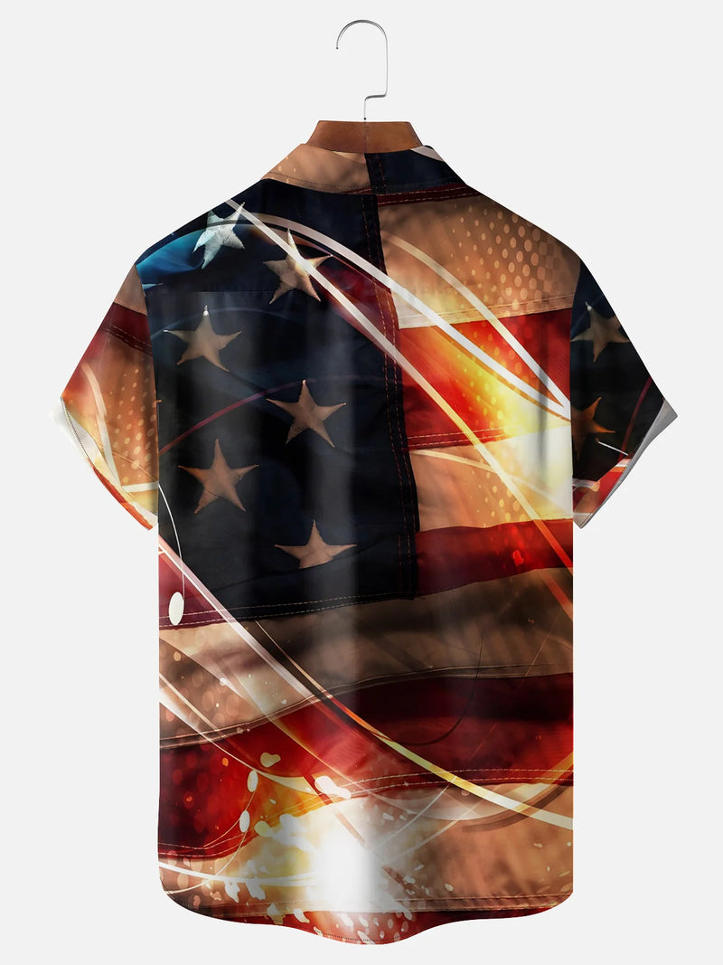 America Rooster Hawaiian Shirt for Men, 4th of July Patriotic Chicken Art Print, Top Gun Style Gift