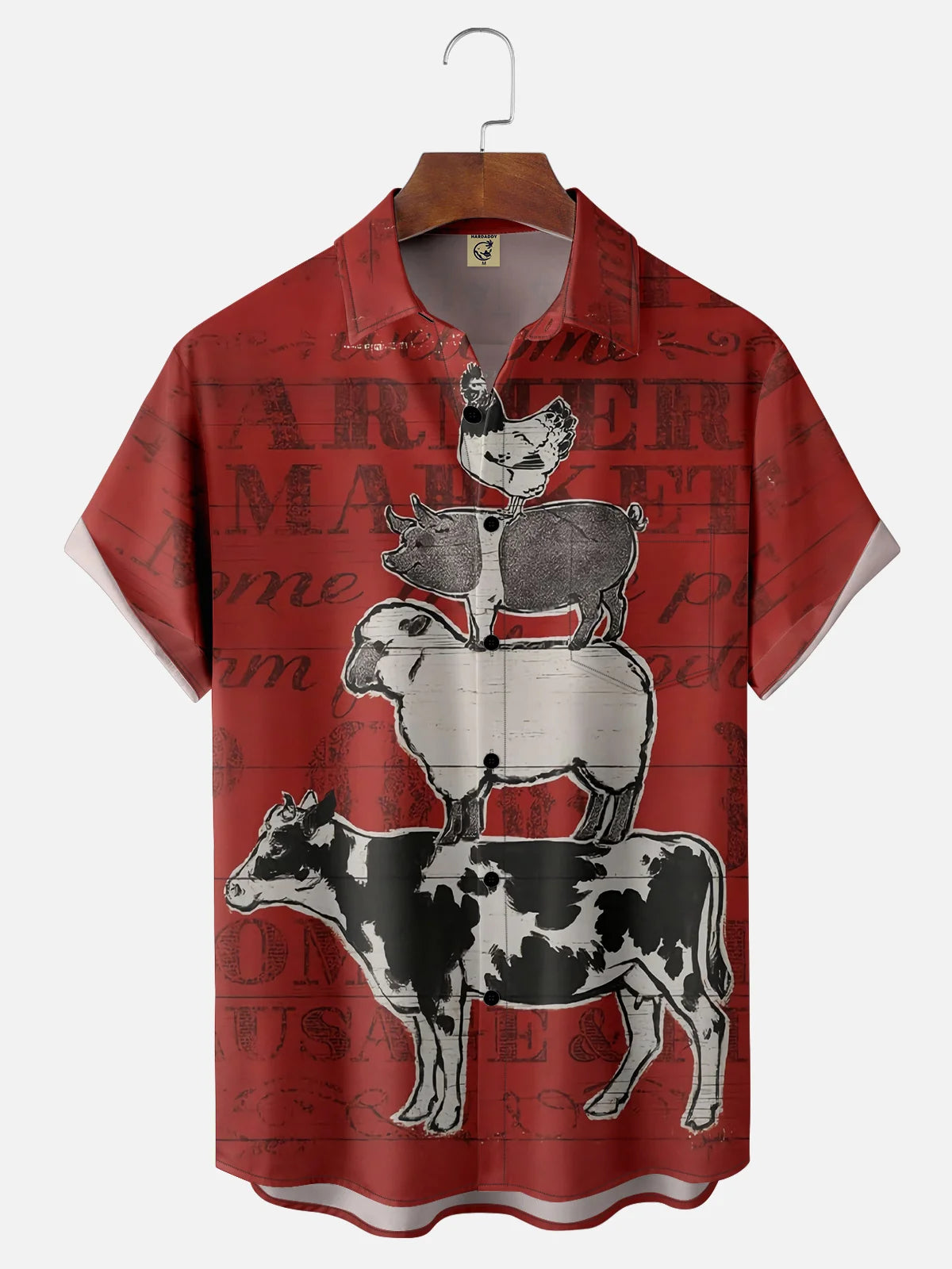 Farm Pig Cow Chicken Chest Pocket Hawaiian Shirt