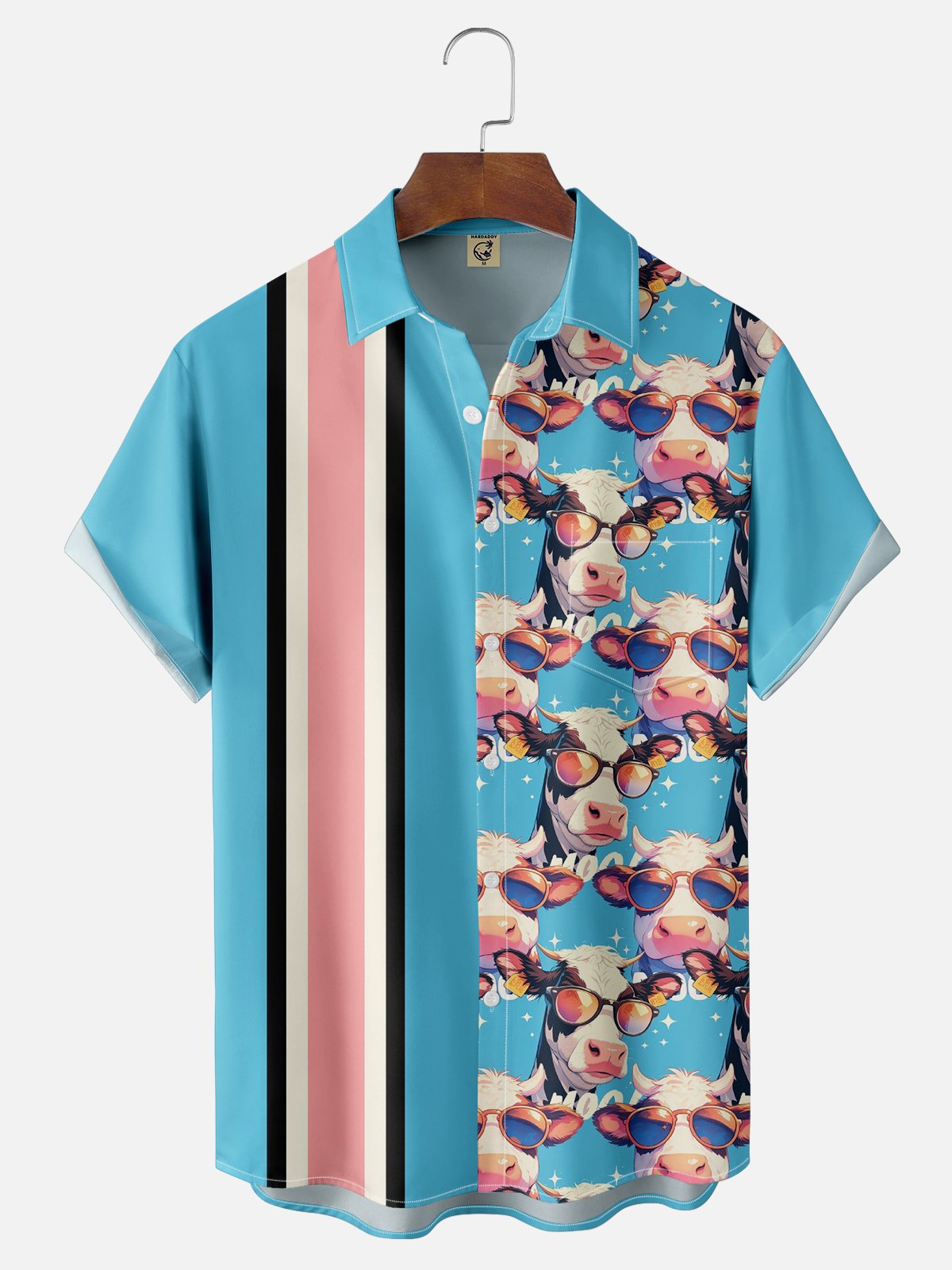 Farm Cow Print Bowling Hawaiian Shirt With Chest Pocket