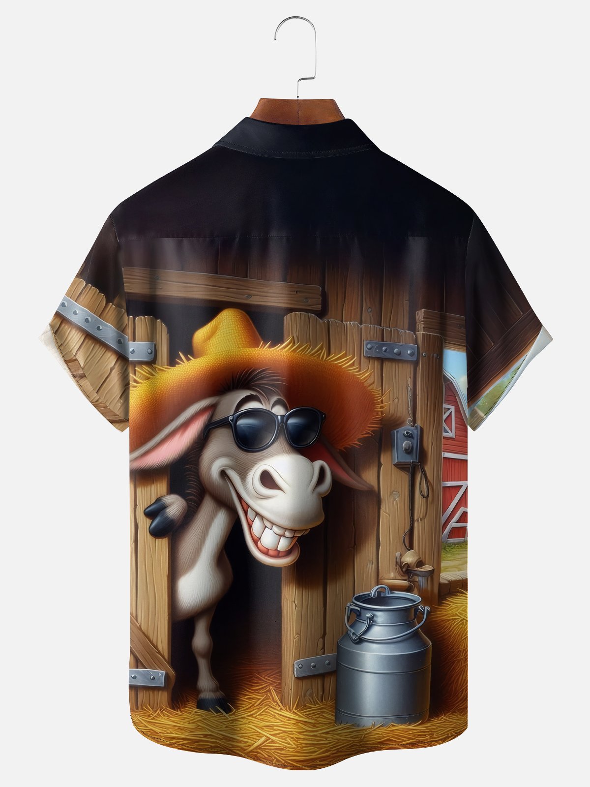 Funny Straw Hat Donkey Farm Chest Pocket Hawaiian Shirt