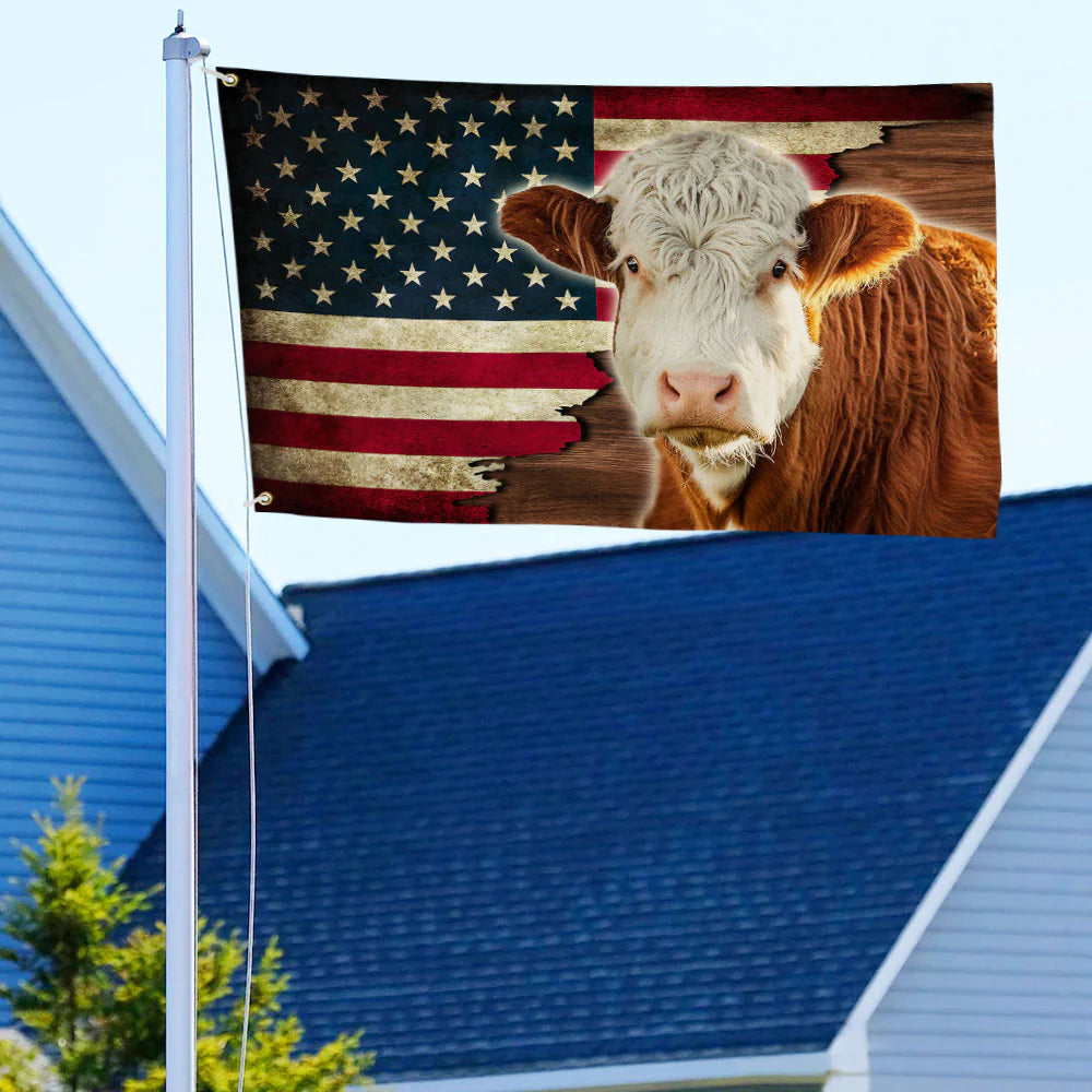 Herford Cow American Grommet Flag, Farm Flag