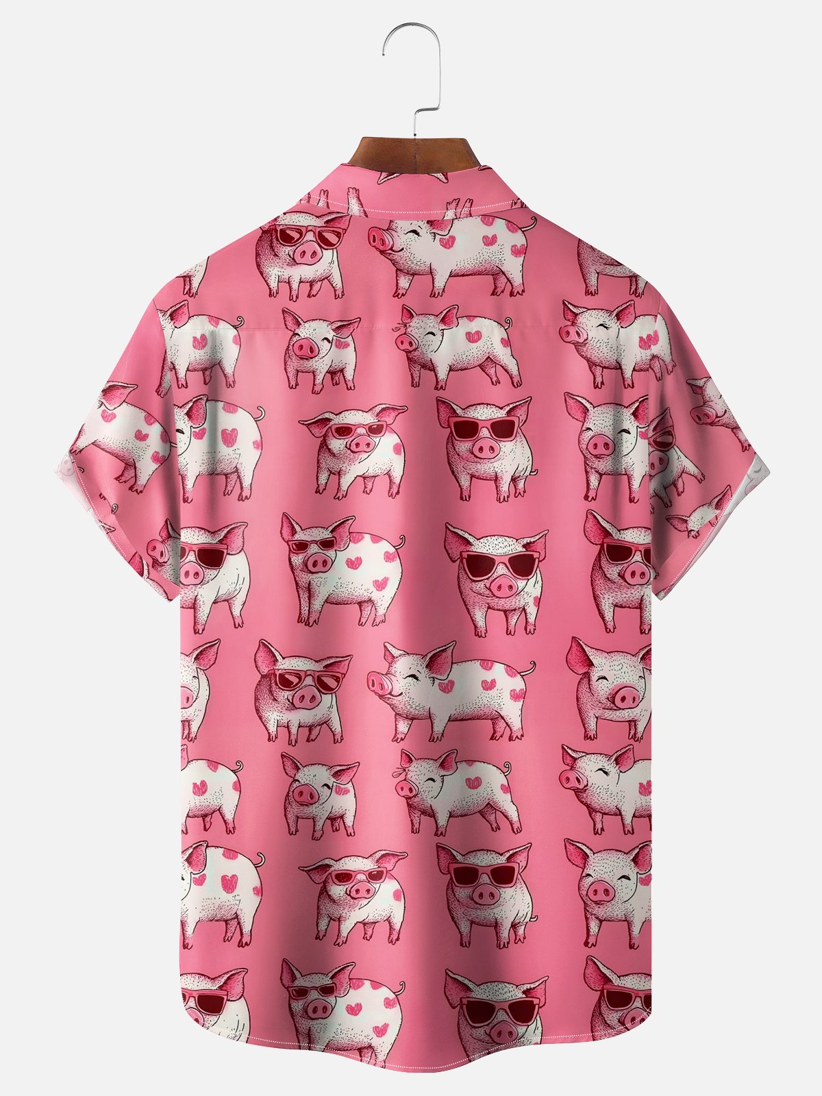 Cute Pig Chest Pocket Casual Hawaiian Shirt
