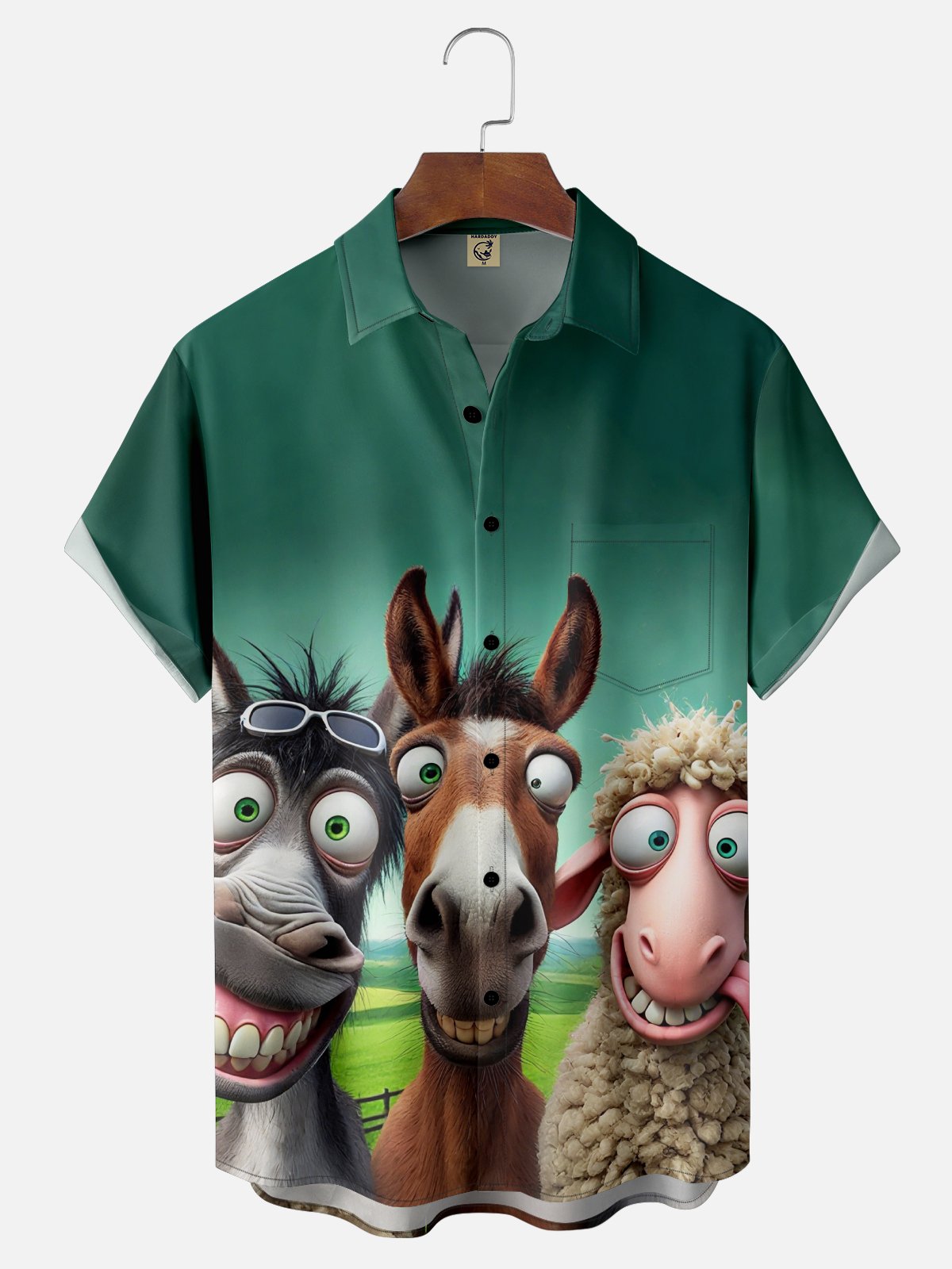 Funny Donkey Horse Sheep Chest Pocket Hawaiian Shirt