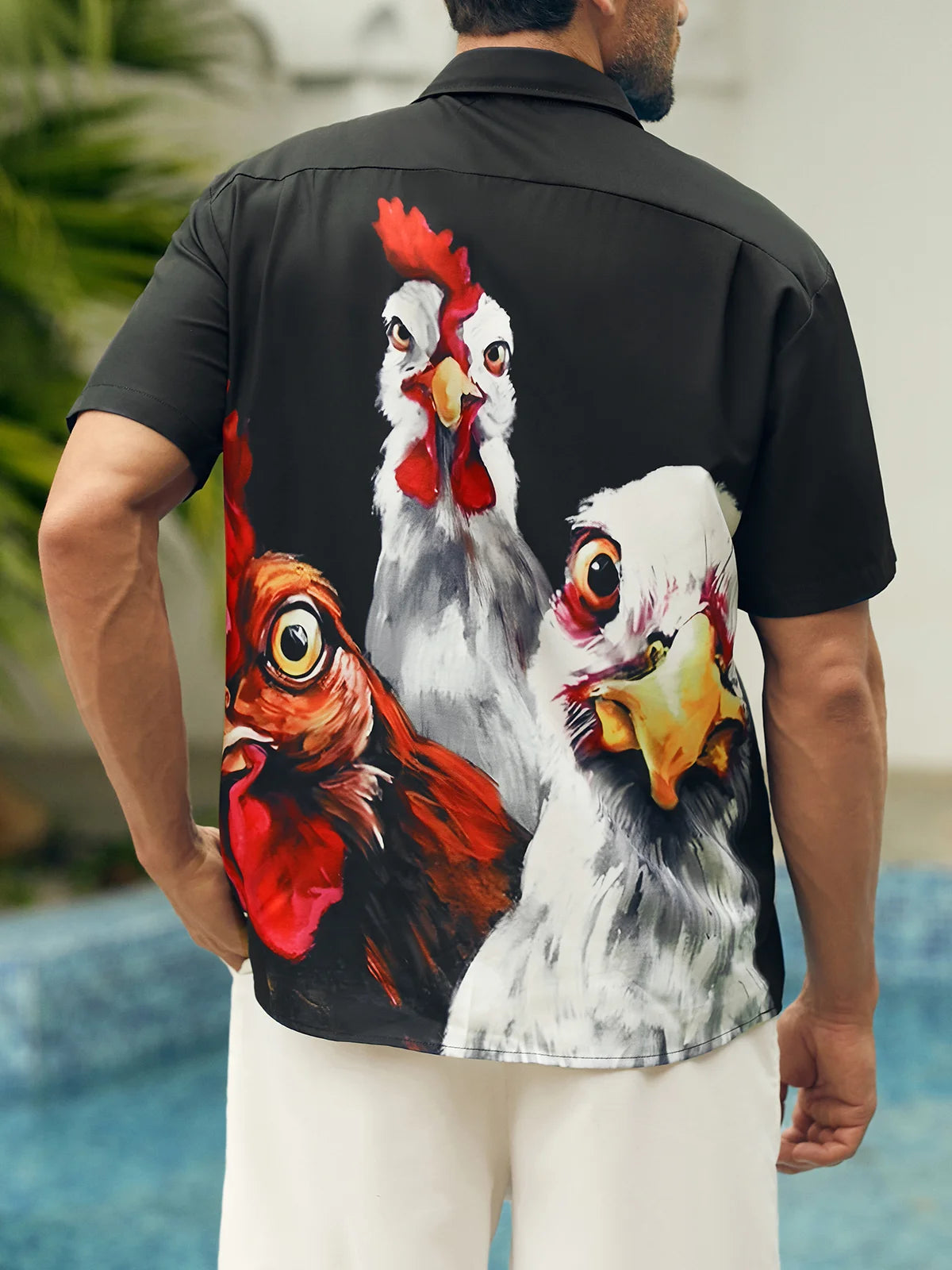 Funny Chicken Hawaiian Shirt for Men, Rooster Print Button Down Short Sleeve, Gift for Chicken Lovers