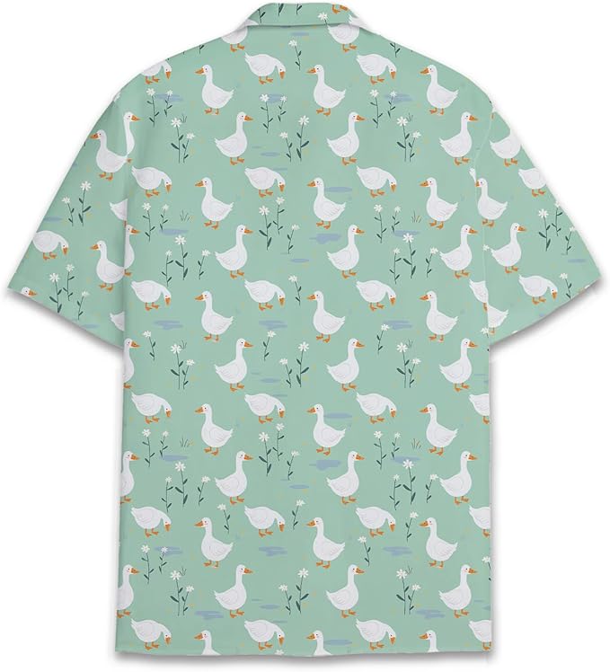 Duck Hawaiian Shirt – Cute White Duck Mint Green Daisy Aloha Button Down | Duck Lover Gift Women