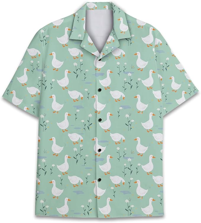 Duck Hawaiian Shirt – Cute White Duck Mint Green Daisy Aloha Button Down | Duck Lover Gift Women