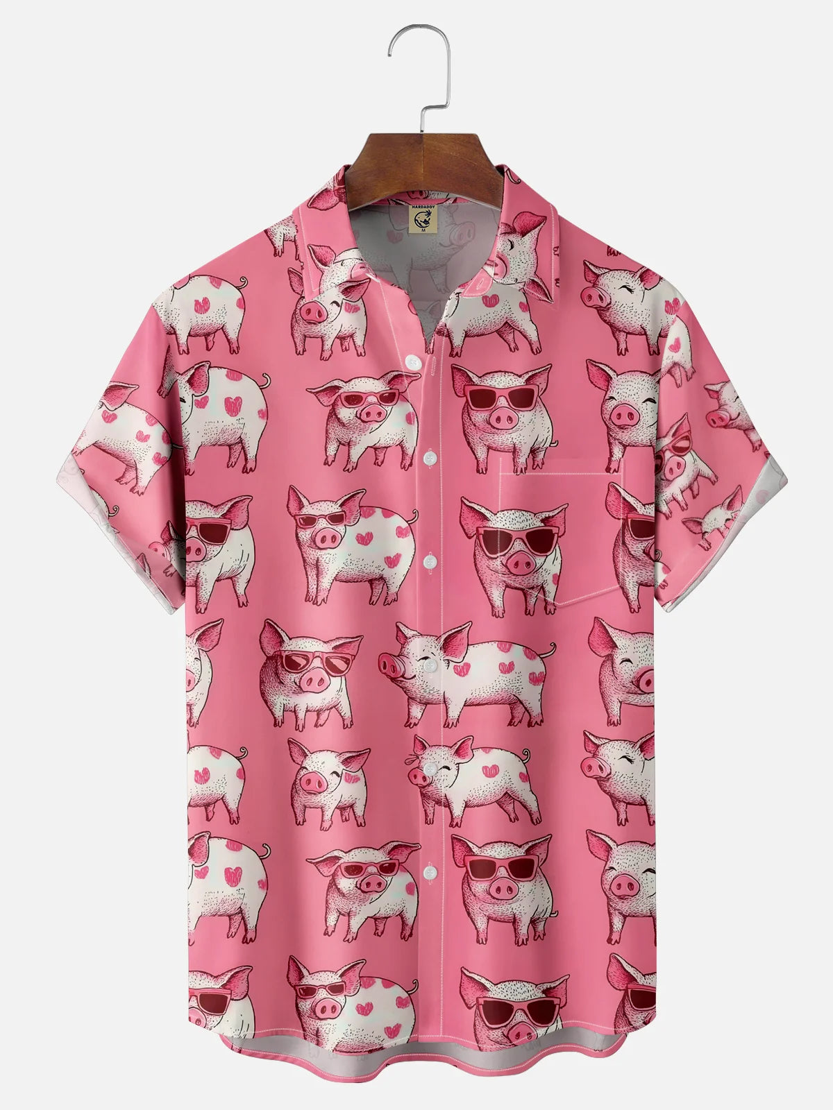 Cute Pig Chest Pocket Casual Hawaiian Shirt