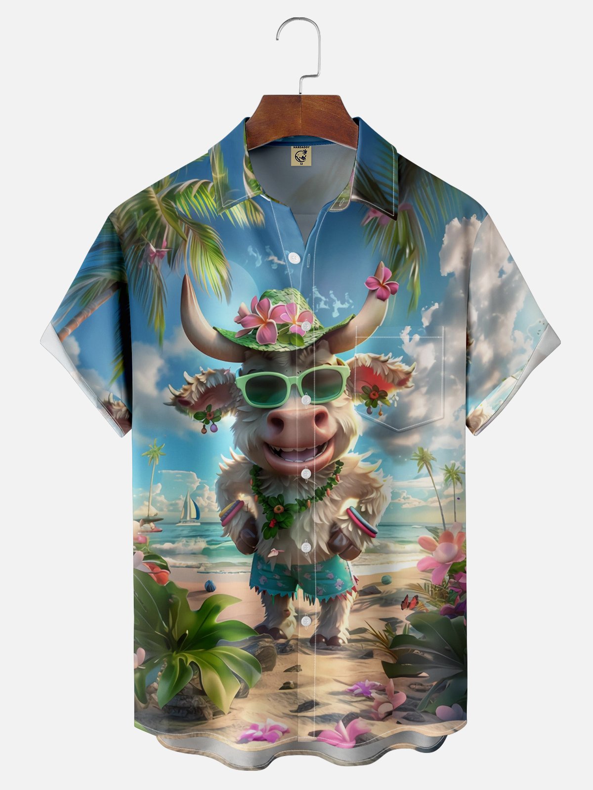 Beach Cow Chest Pocket Hawaiian Shirt