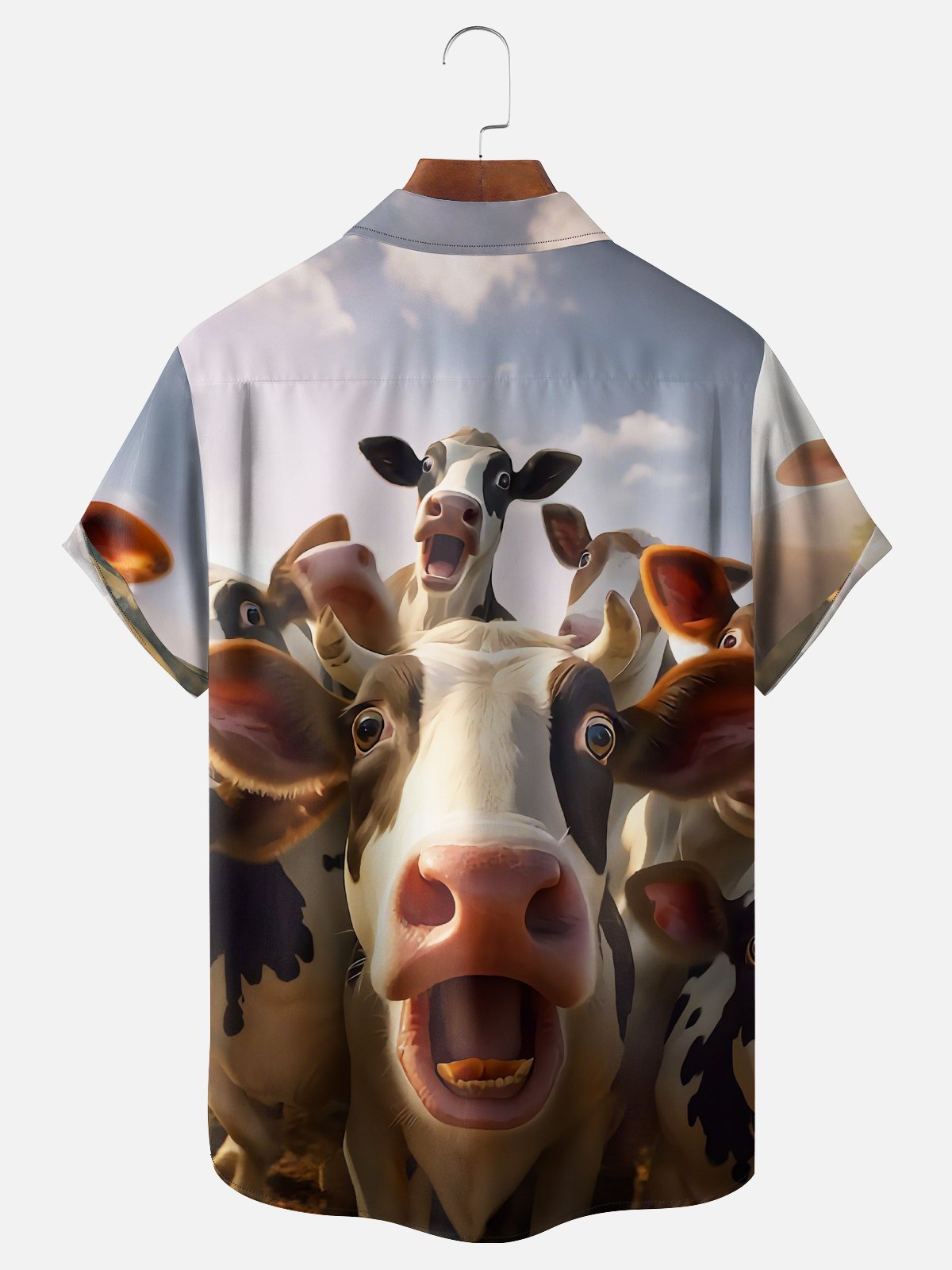 Fun Headshot Cow Chest Pocket Hawaiian Shirt