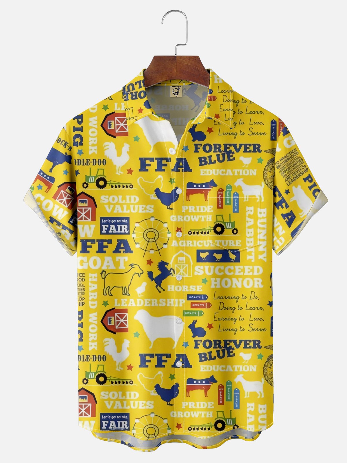 American Farm Slogan Chest Pocket Hawaiian Shirt