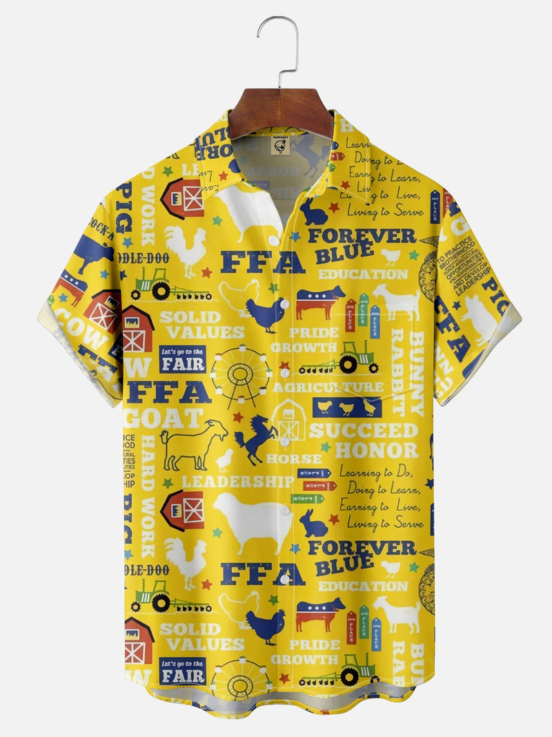 American Farm Slogan Chest Pocket Hawaiian Shirt