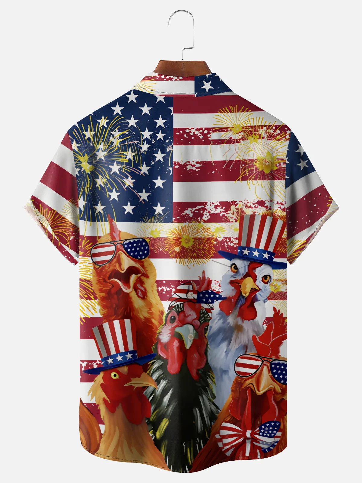 Patriotic Chicken Hawaiian Shirt for Men, 4th of July American Flag Rooster Print, Gift for Chicken Lovers