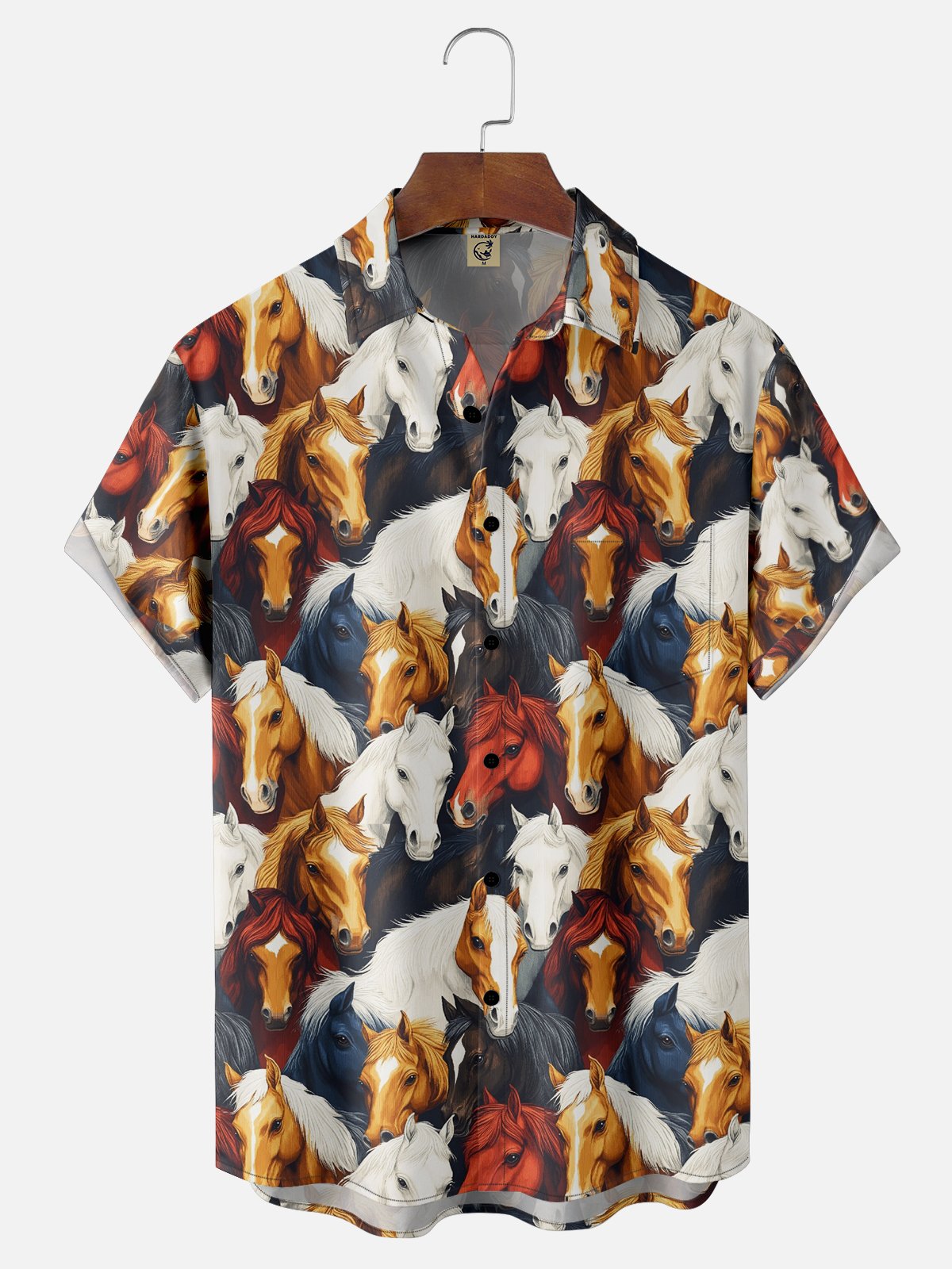 Kentucky Derby Horse Chest Pocket Casual Hawaiian Shirt