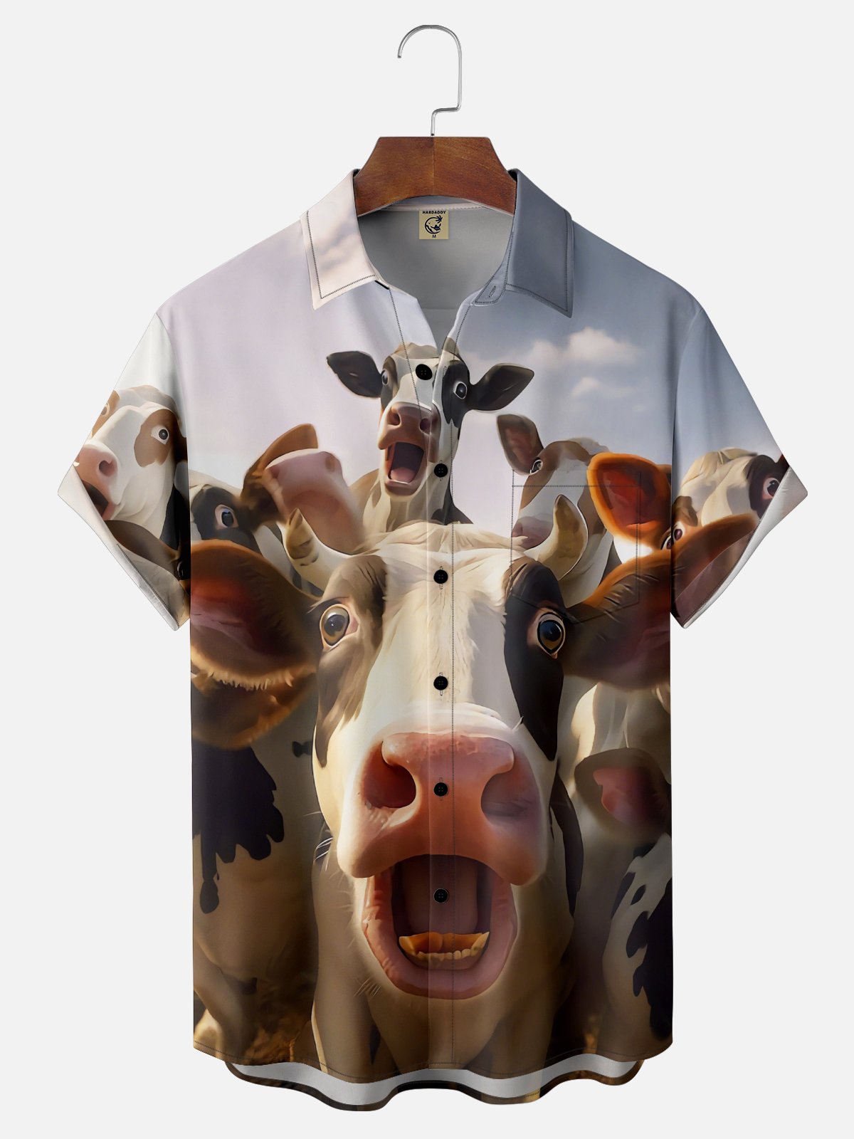 Fun Headshot Cow Chest Pocket Hawaiian Shirt