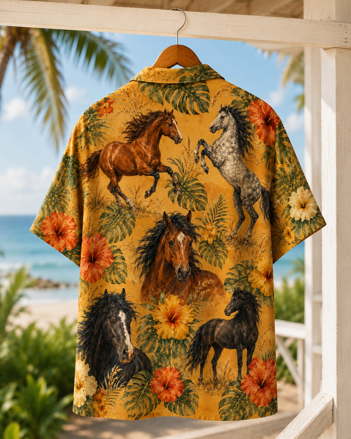Wild Mustang Horse Tropical Hawaiian Shirt for Men & Women | Western Aloha Button Down Summer Beach Shirt