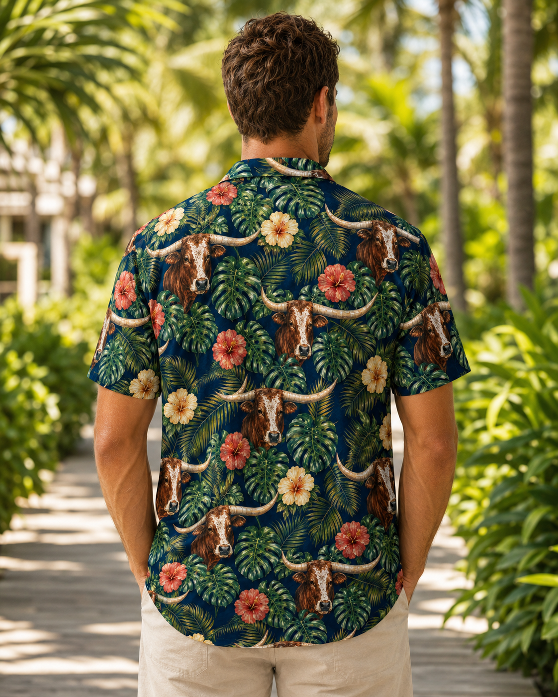 Texas Longhorn Tropical Hawaiian Shirt for Men & Women | Western Aloha Button Down Summer Beach Shirt
