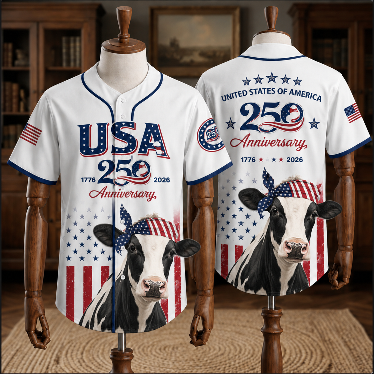 Holstein Cow USA 250 Baseball Jersey, Patriotic Dairy Cow Shirt 1776-2026, 4th of July Cow Lover Jersey for Farmer Mom Dad Grandma Grandpa Gift