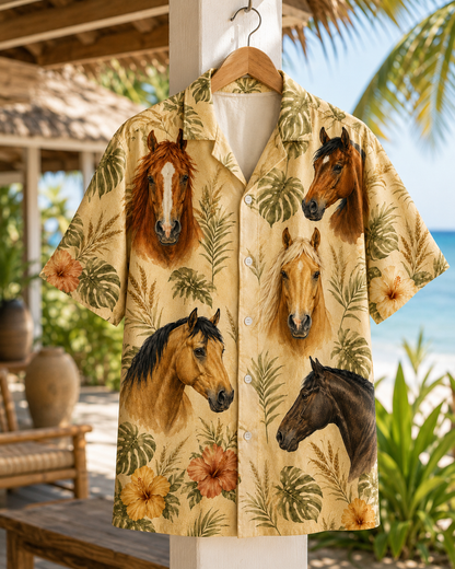 Quarter Horse Tropical Hawaiian Shirt for Men & Women | Western Aloha Button Down Summer Beach Shirt