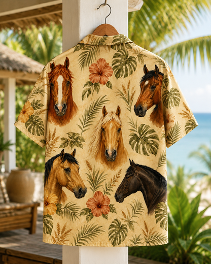 Quarter Horse Tropical Hawaiian Shirt for Men & Women | Western Aloha Button Down Summer Beach Shirt