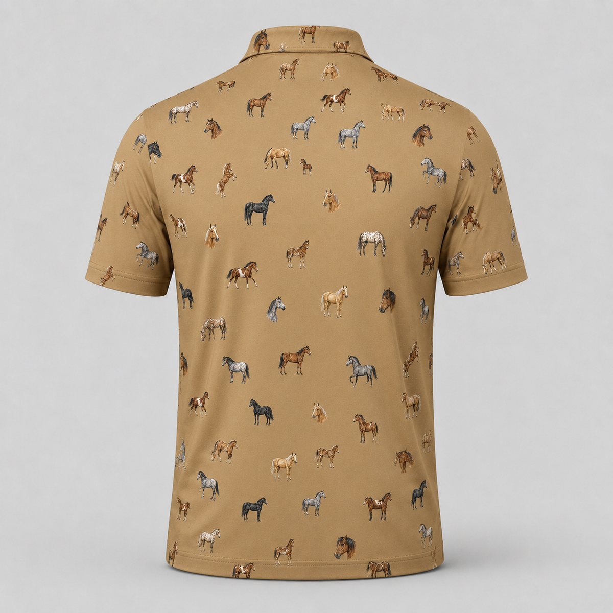 Horse Polo Shirt — All-Over Horse Print Performance Golf Polo for Horse Lovers & Equestrians