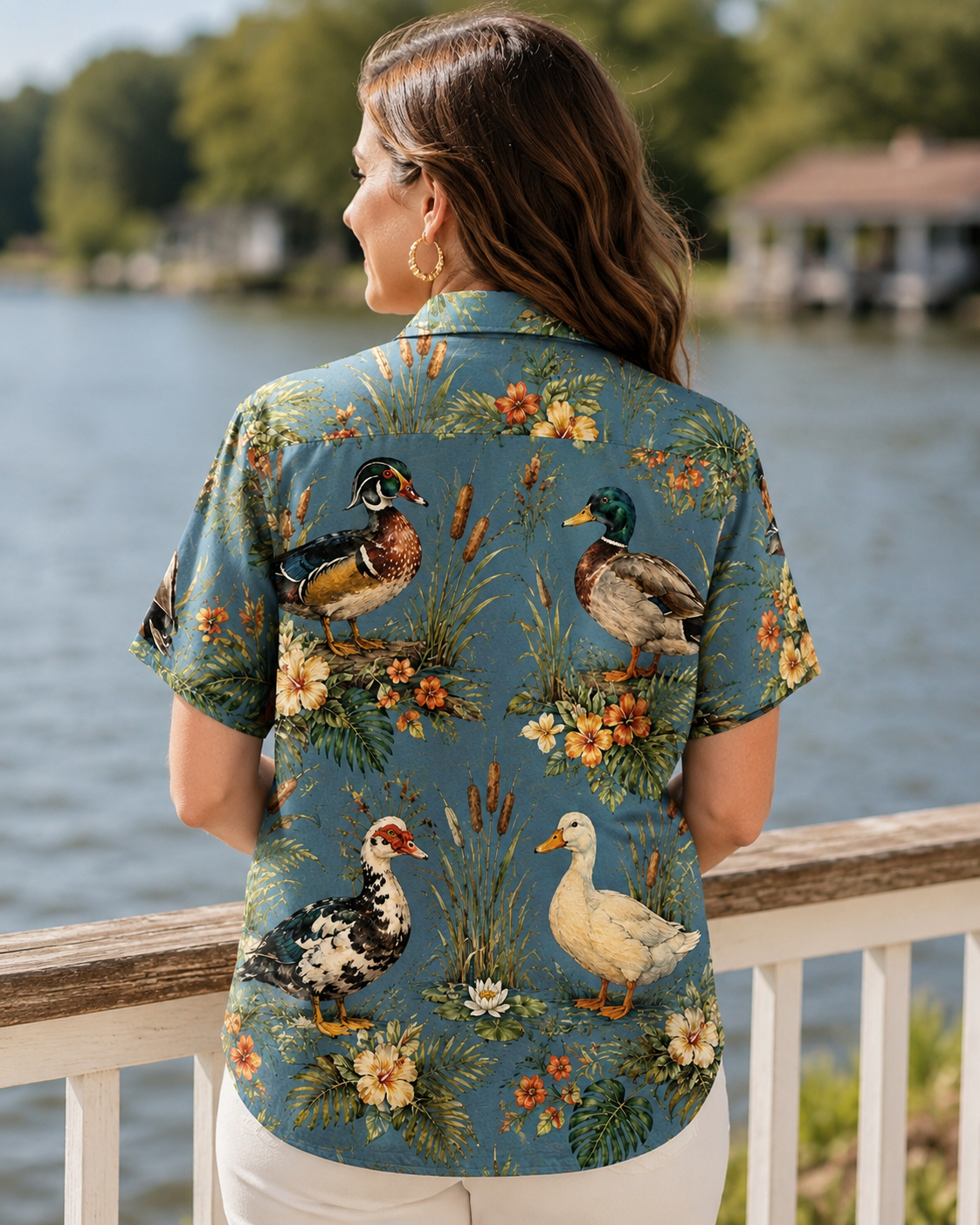 Vintage Duck Hawaiian Shirt - Dusty Lake Blue Heritage Waterfowl Aloha - Duck Hunter Lake House Gift for Men Women