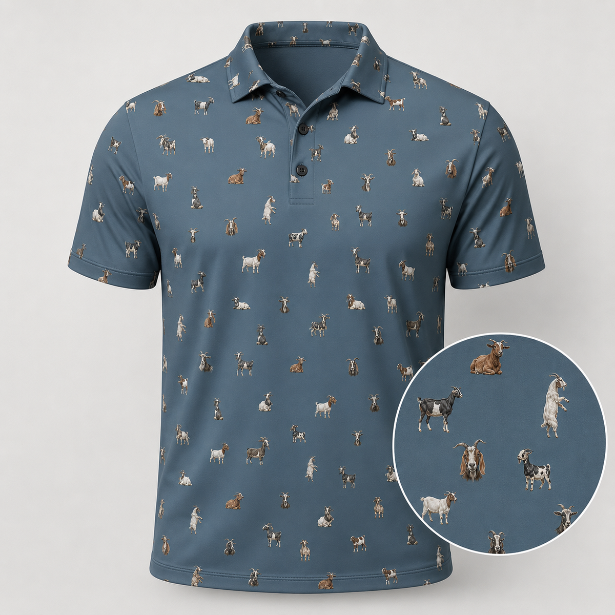 Goat Polo Shirt — All-Over Goat Print Performance Golf Polo for Goat Lovers & Farmers