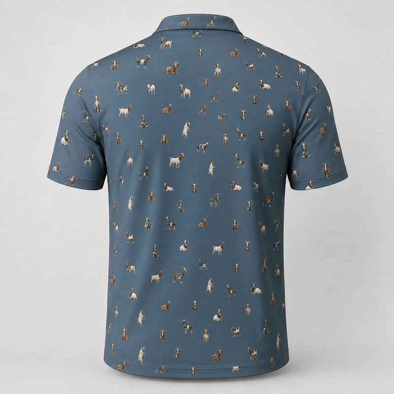 Goat Polo Shirt — All-Over Goat Print Performance Golf Polo for Goat Lovers & Farmers