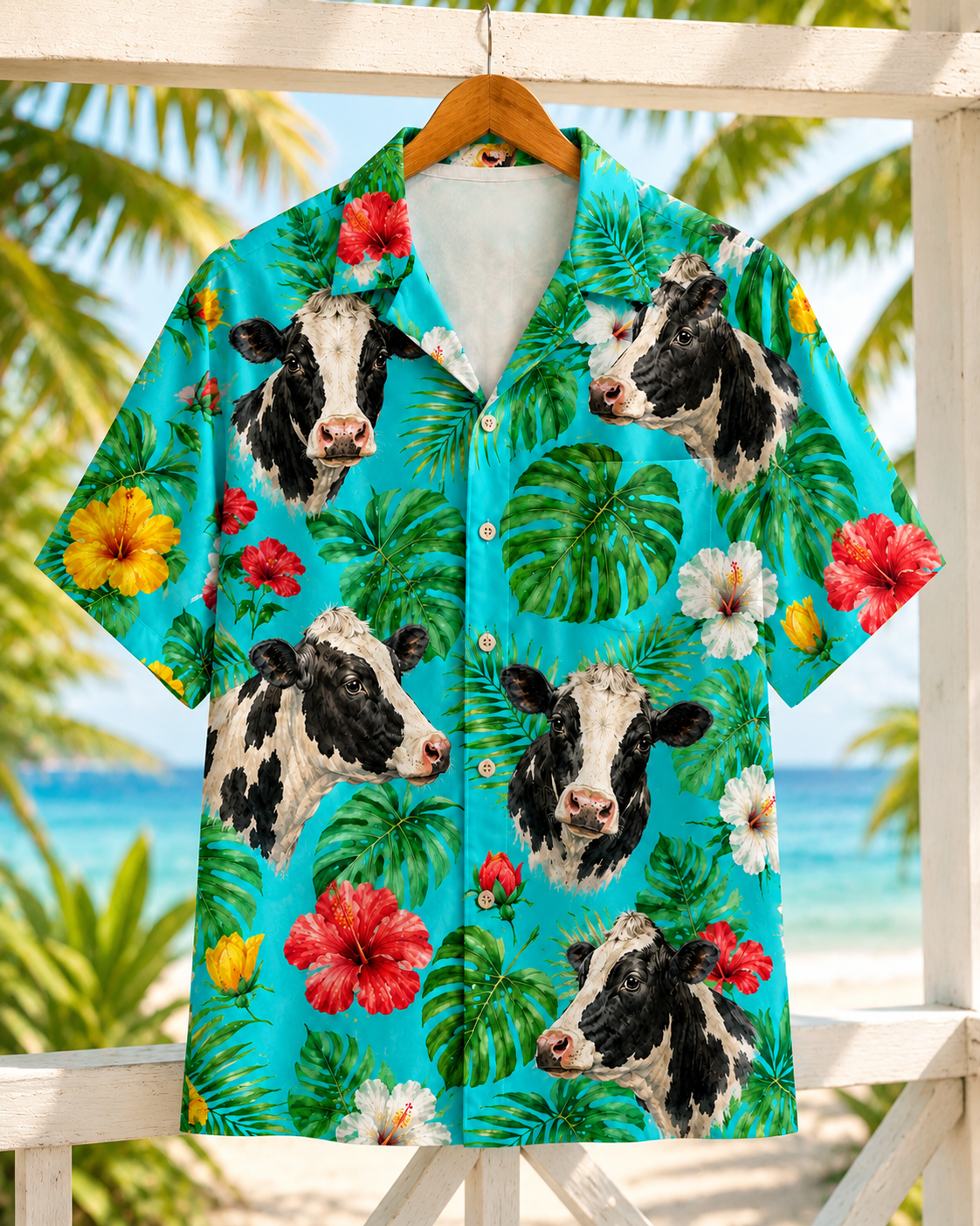 Holstein Dairy Cow Tropical Hawaiian Shirt for Men & Women | Western Aloha Button Down Summer Beach Shirt