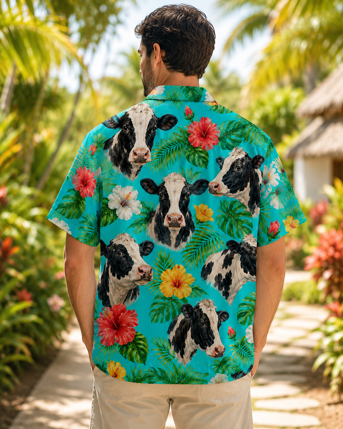 Holstein Dairy Cow Tropical Hawaiian Shirt for Men & Women | Western Aloha Button Down Summer Beach Shirt