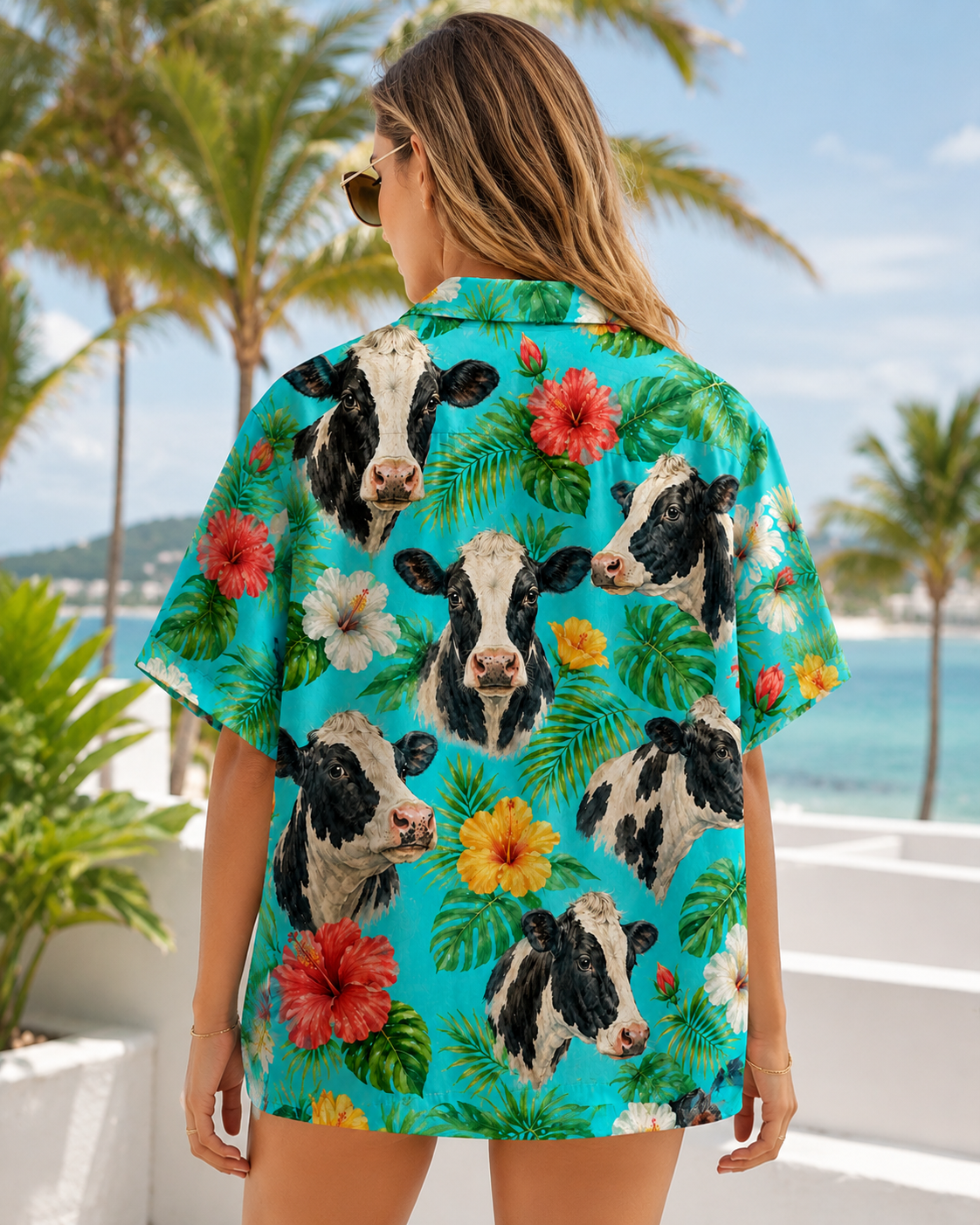 Holstein Dairy Cow Tropical Hawaiian Shirt for Men & Women | Western Aloha Button Down Summer Beach Shirt