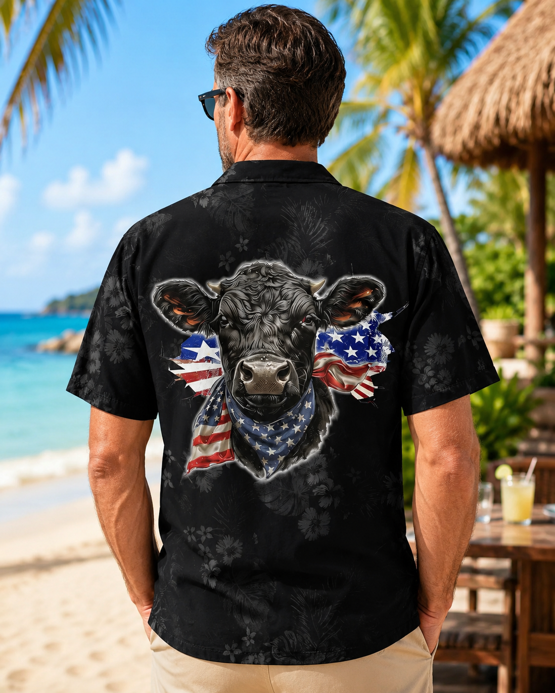 Personalized Legend Husband Father Hawaiian Shirt - Black Angus Cow American Flag - Custom Name Year Father's Day Gift for Dad Husband