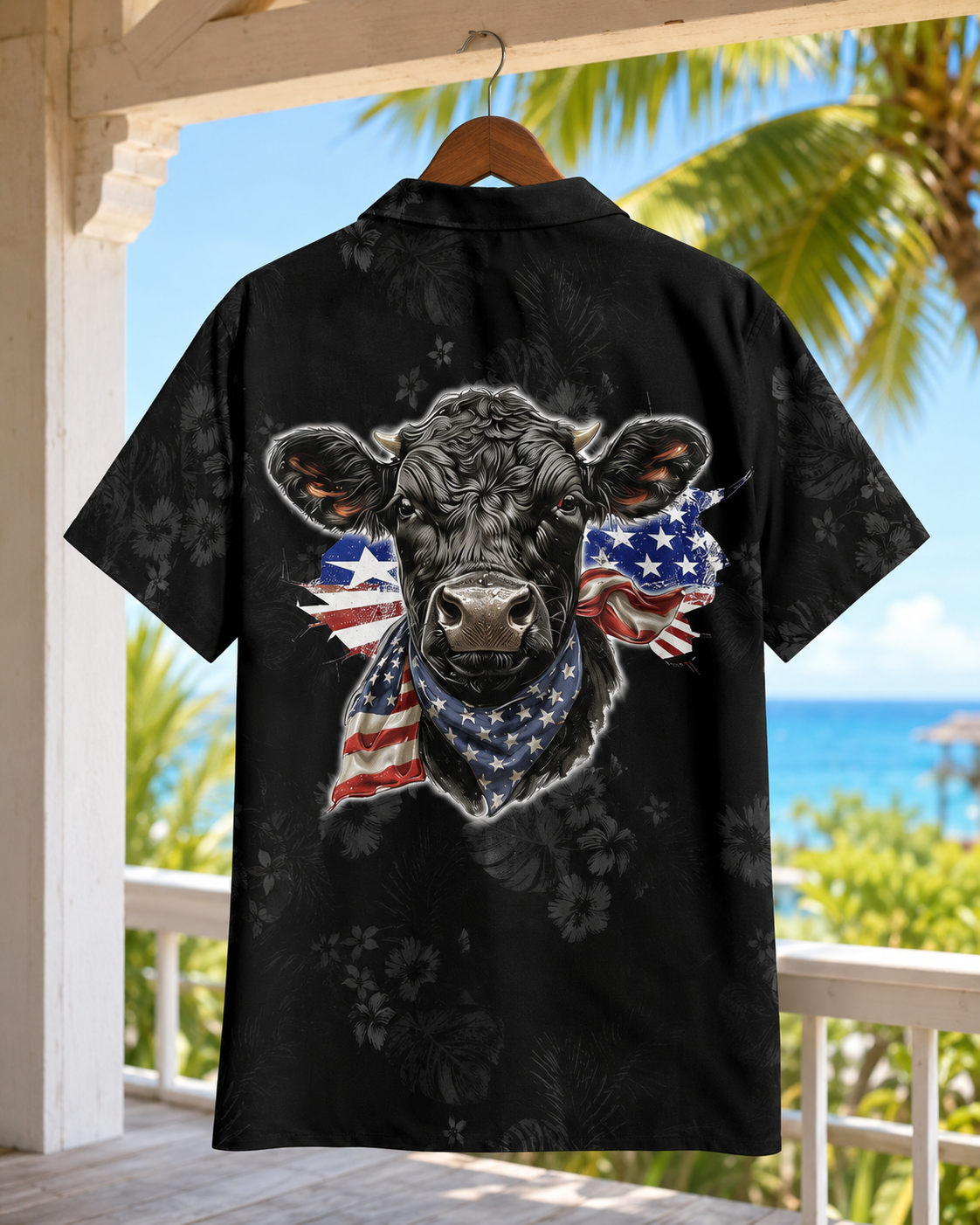 Personalized Legend Husband Father Hawaiian Shirt - Black Angus Cow American Flag - Custom Name Year Father's Day Gift for Dad Husband