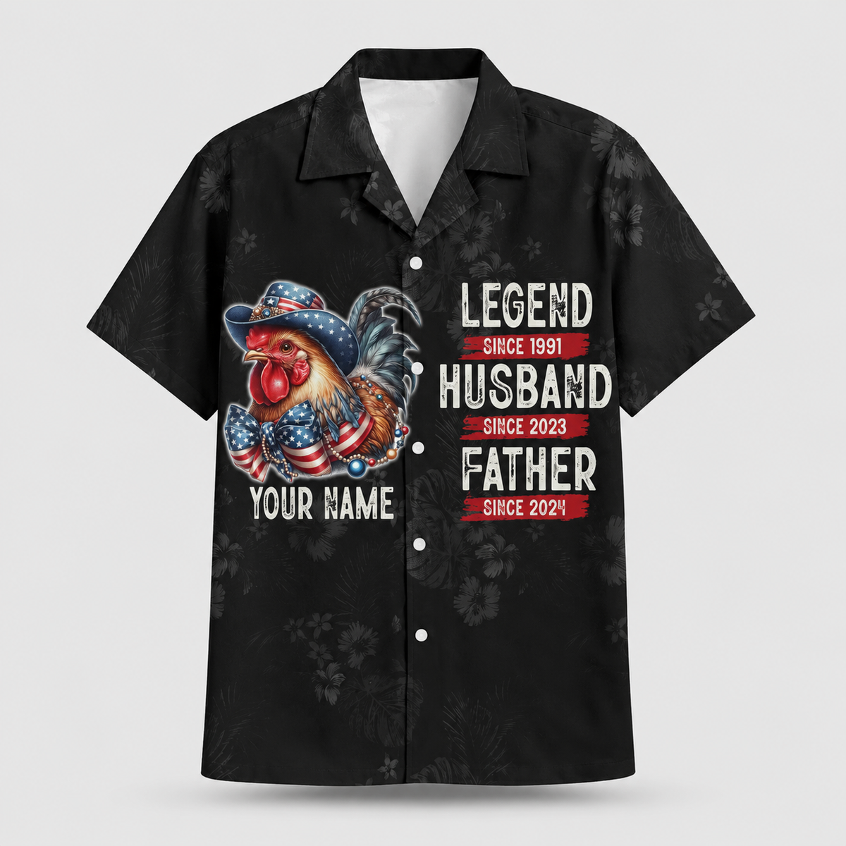 Personalized Patriotic Rooster Hawaiian Shirt for Men - Custom Legend Husband Father USA Flag Gift