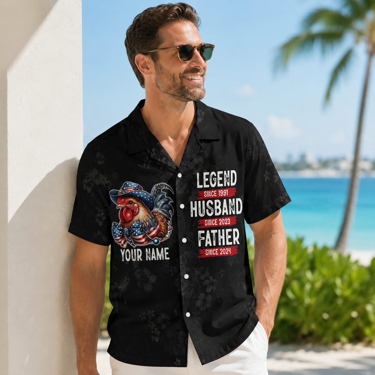 Personalized Patriotic Rooster Hawaiian Shirt for Men - Custom Legend Husband Father USA Flag Gift