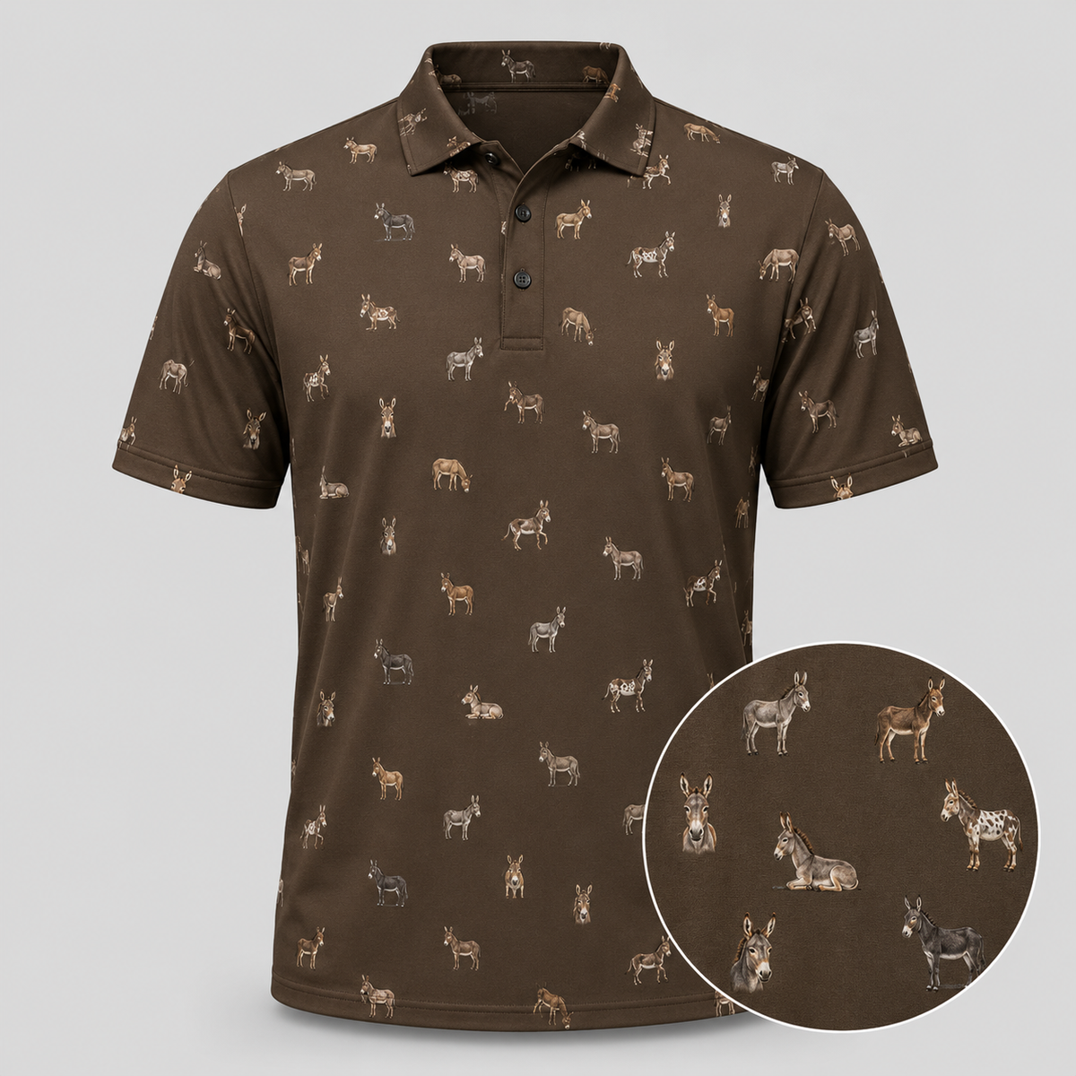 Donkey Polo Shirt — All-Over Donkey Print Performance Golf Polo for Donkey Lovers