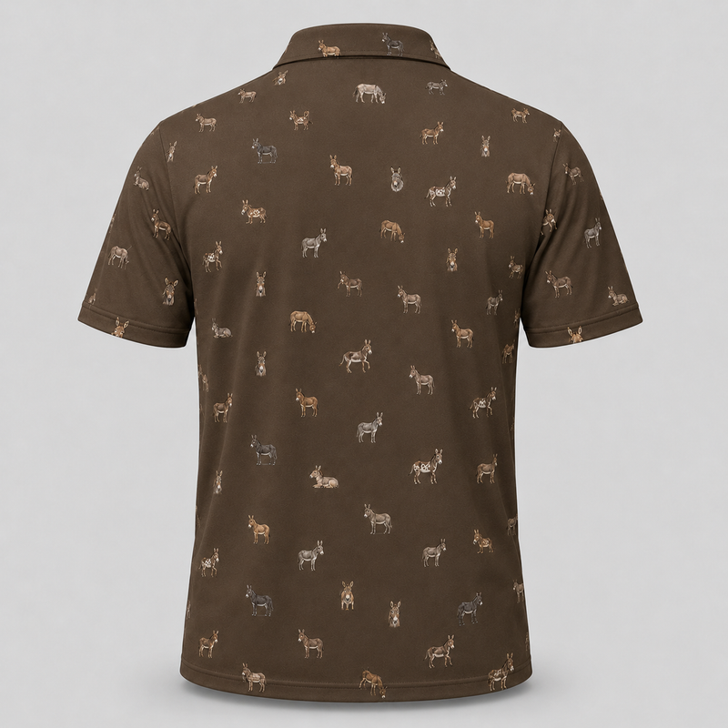 Donkey Polo Shirt — All-Over Donkey Print Performance Golf Polo for Donkey Lovers