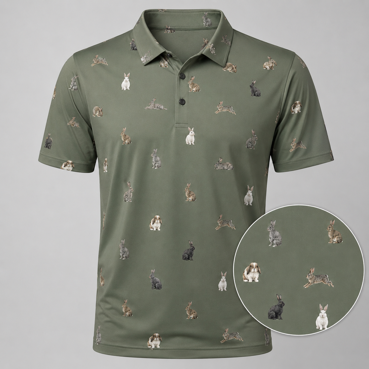 Rabbit Polo Shirt — All-Over Bunny Print Performance Golf Polo for Rabbit Lovers